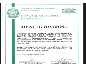 Menção Honrosa por trabalho da equipe de pesquisa, 15 de maio, 2014.