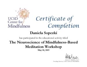  Workshop Neuroscience of Mindfulness, UCSD, maio, 2019.